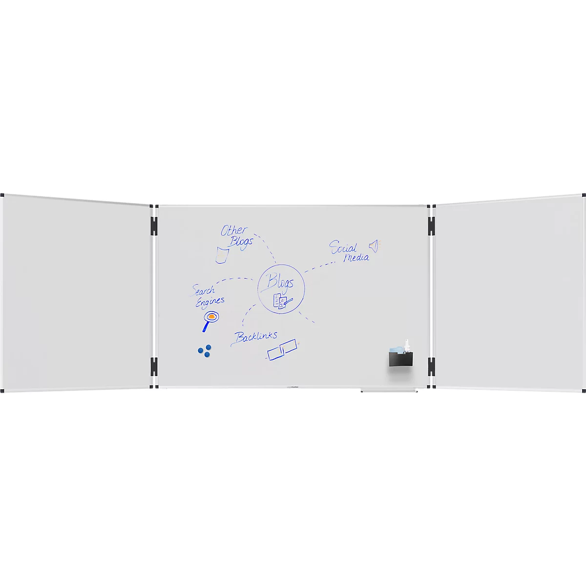 Tableau pliant Legamaster UNITE PLUS, magnétique, 5 surfaces d'écriture, L 1500/3000 x P 13,4 x H 1000 mm, acier céramique émaillé, blanc